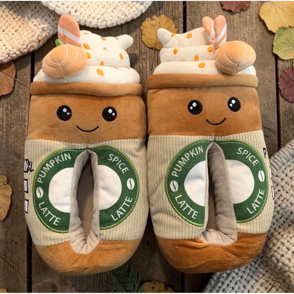 Feetmoji Shoes - Feetmoji Pumpkin Spice Latte Plush Slippers Womens 9-10 Coffee